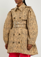 Ganni Leopard-print Stretch-cotton Poplin Trench Coat Light Brown