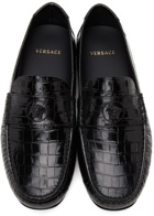 Versace Black Croc-Embossed Medusa Loafers