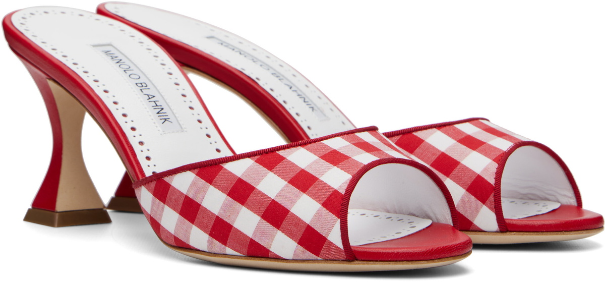 Manolo Blahnik Red & White Jadara Heeled Sandals