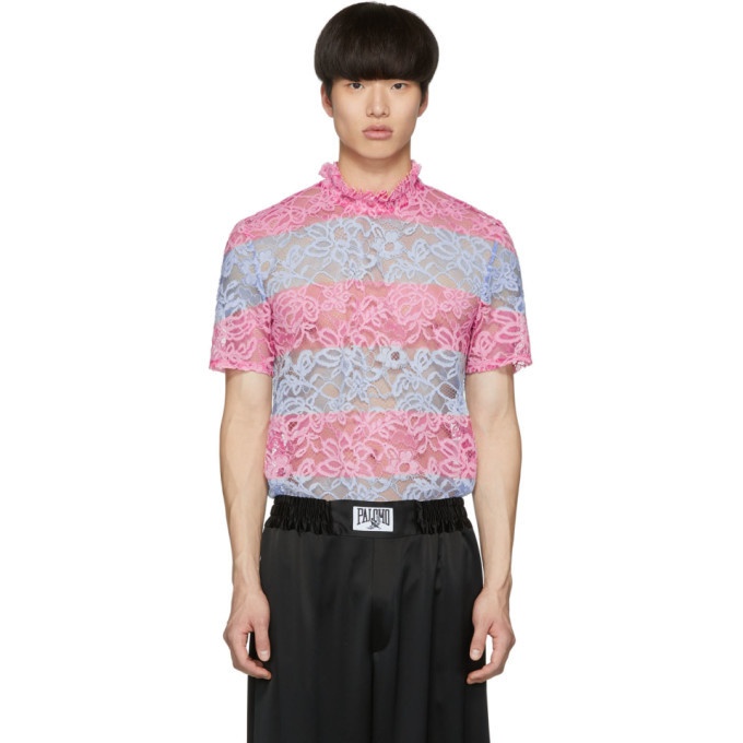 Photo: Palomo Spain SSENSE Exclusive Pink and Blue Lace T-Shirt