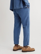 Corridor - Tapered Indigo-Dyed Linen and Cotton-Blend Drawstring Trousers - Blue