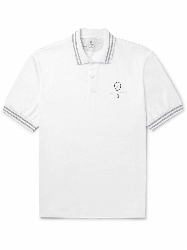 Photo: Brunello Cucinelli - Logo-Detailed Striped Cotton-Jersey Polo Shirt - White