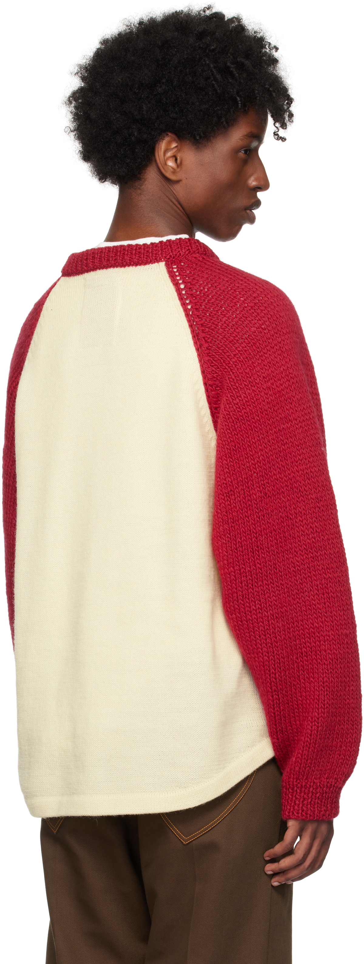 RICE NINE TEN Red & Beige Hand Knitted Raglan Sweater