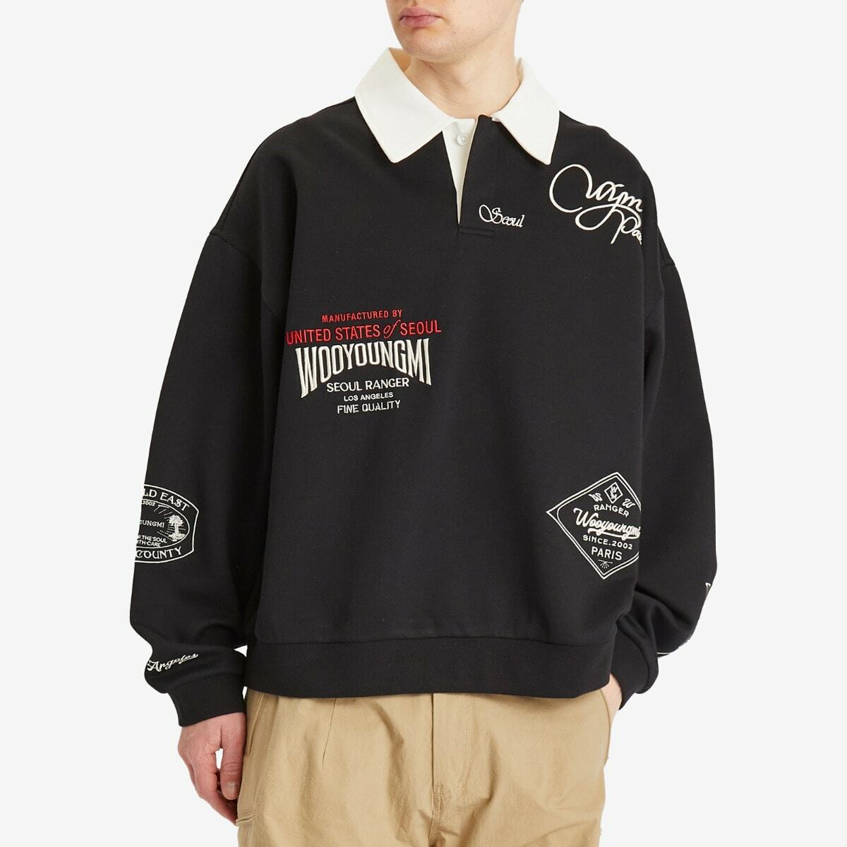 完売品 Wooyoungmi Long Sleeve Patch Polo Wooyoungmi Men's Long Sleeve Patch Polo in Black Wooyoungmi