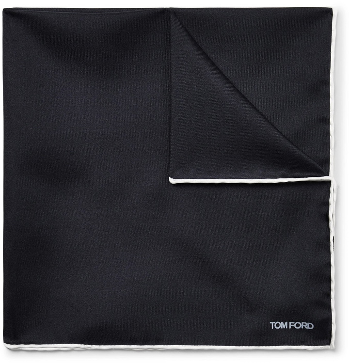 Photo: TOM FORD - Contrast-Tipped Silk-Twill Pocket Square - Blue