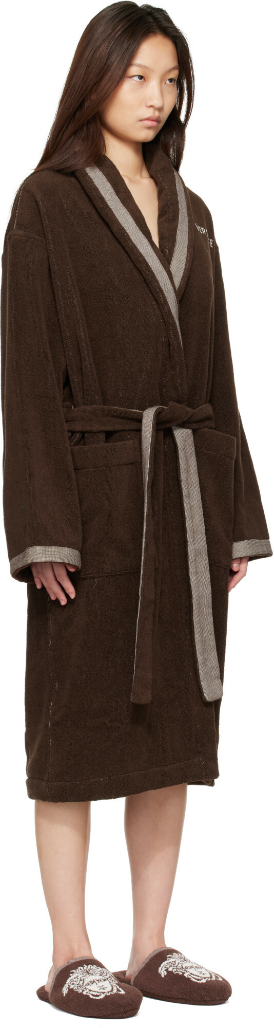 Versace Brown Cotton-Terry Jacquard Bathrobe