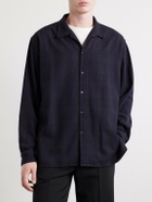 A.PRESSE - Camp-Collar Checked Silk Shirt - Blue