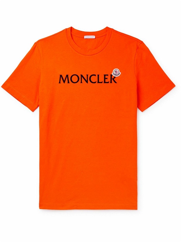 Photo: Moncler - Logo-Flocked Cotton-Jersey T-Shirt - Orange