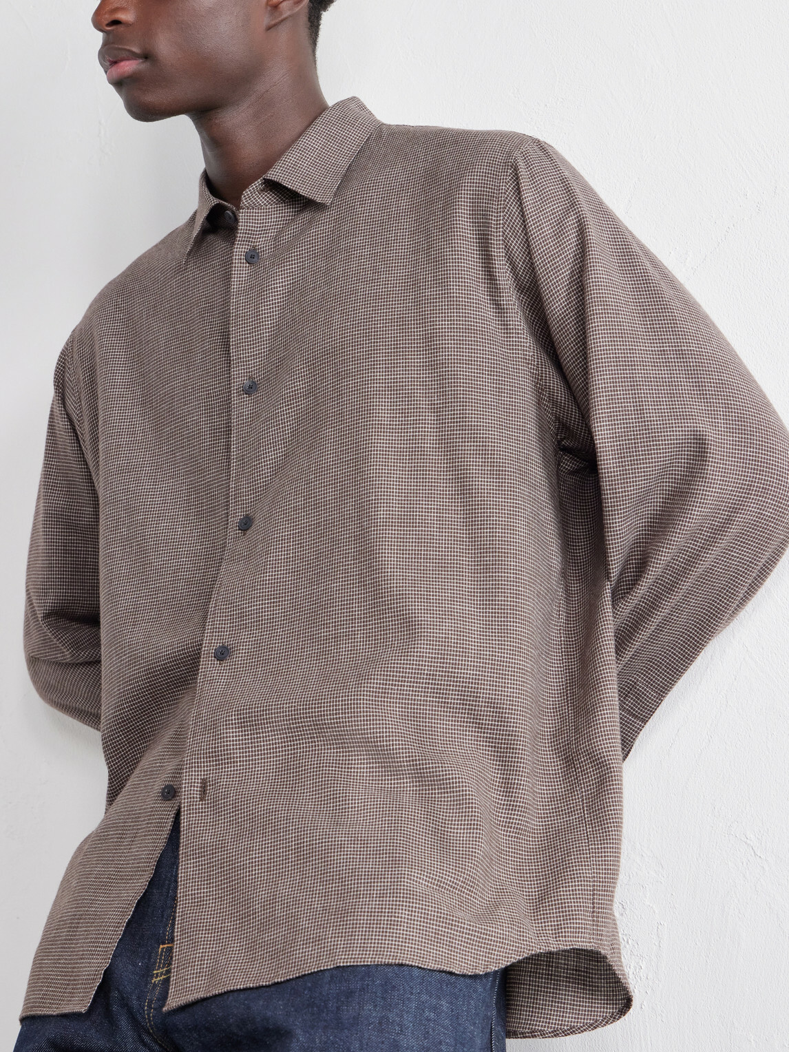 ATON - Checked Cotton and Yak-Blend Shirt - Brown