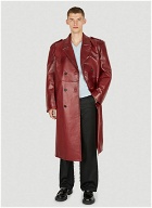 Double Breasted Leather Trench Coat in Red