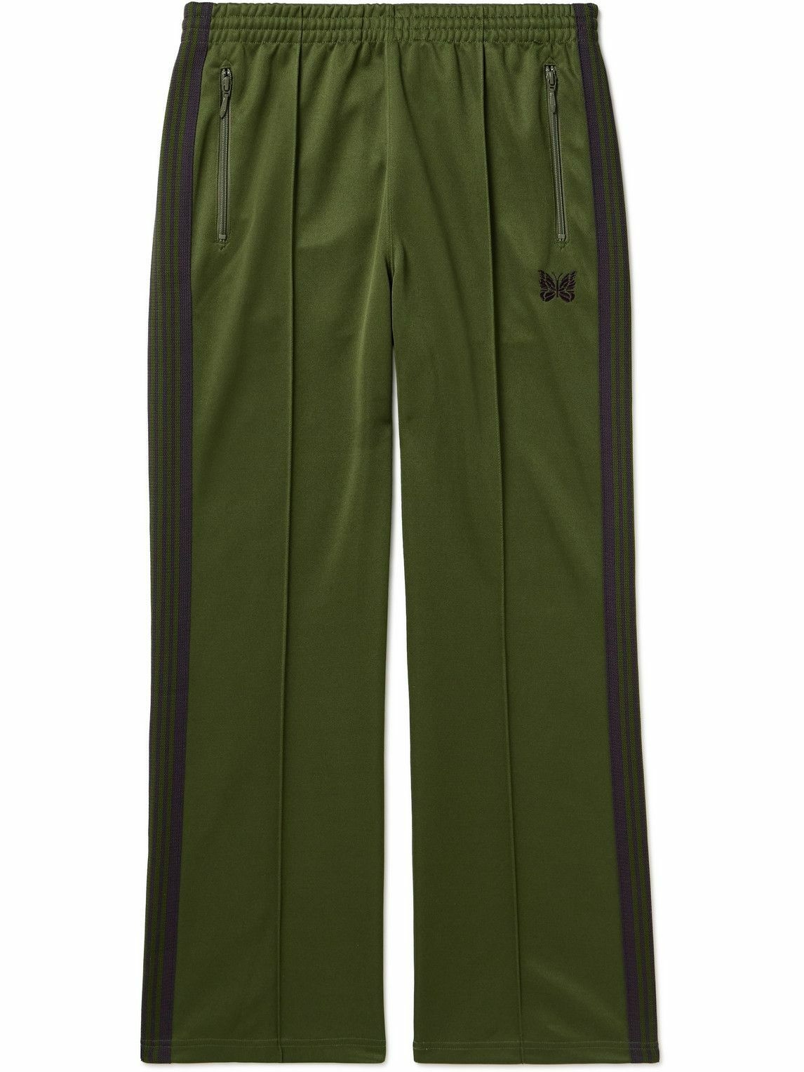 Photo: Needles - Straight-Leg Webbing-Trimmed Logo-Embroidered Tech-Jersey Track Pants - Green