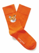 Maison Kitsuné - Logo-Jacquard Stretch Cotton-Blend Socks - Orange