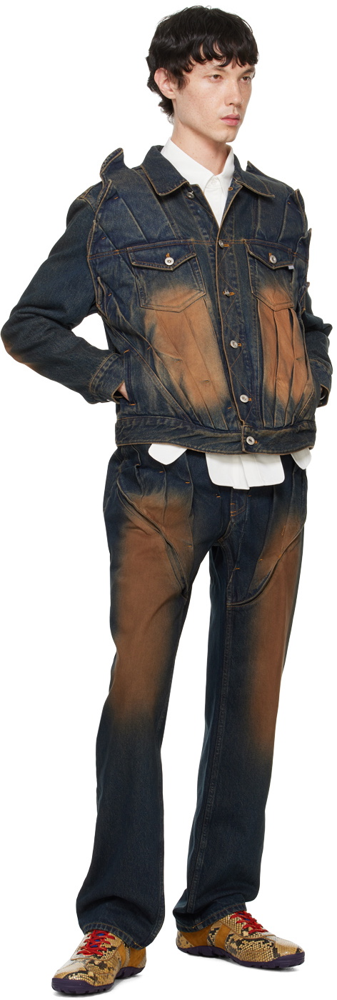Juntae Kim Blue Gathered Corset Jeans