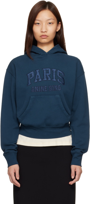 Photo: ANINE BING Navy Debbie Shrunken 'Paris' Hoodie