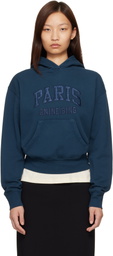 ANINE BING Navy Debbie Shrunken 'Paris' Hoodie