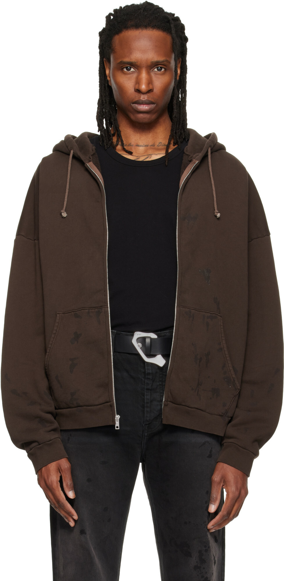 ALEXANDER DIGENOVA Brown Zip Up Painter Hoodie