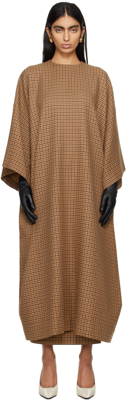 Marie Adam-Leenaerdt Brown Houndstooth Maxi Dress