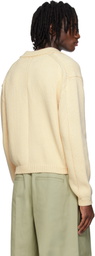 RECTO Off-White Pockets Detail Knit Zip-Up Cardigan