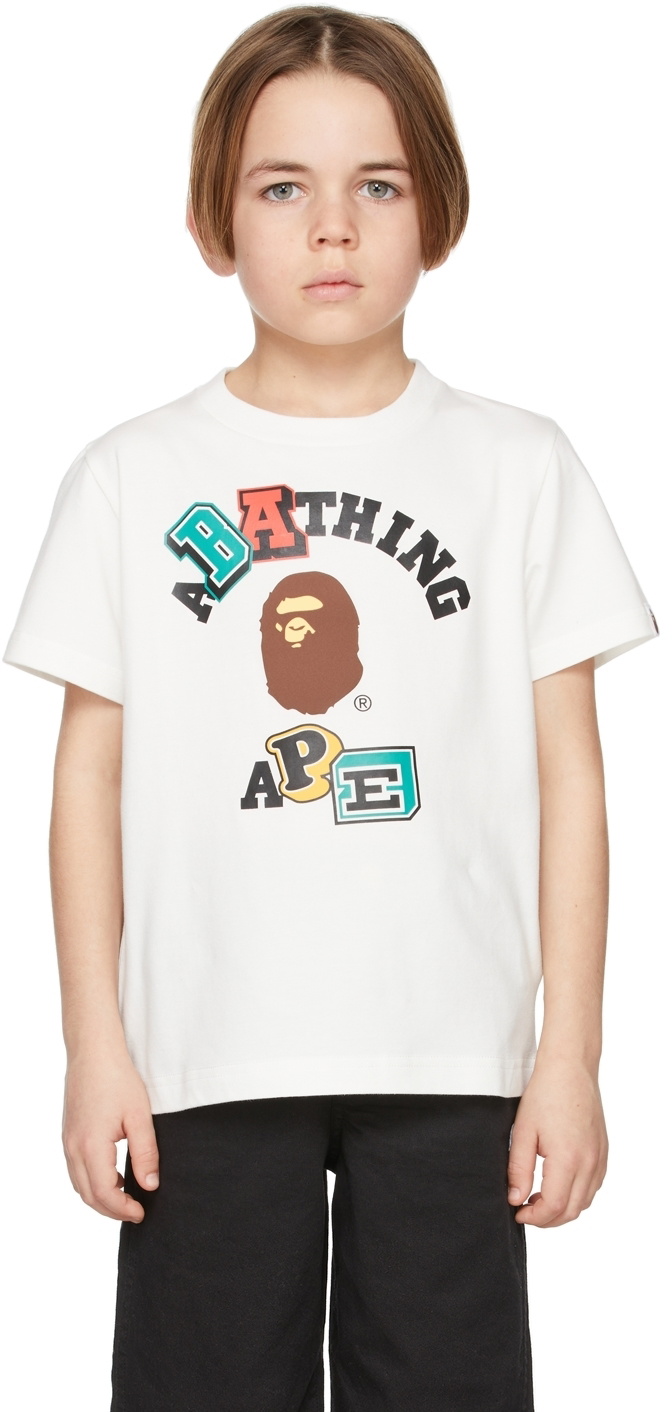 BAPE Kids White Multi Fonts College T-Shirt A Bathing Ape