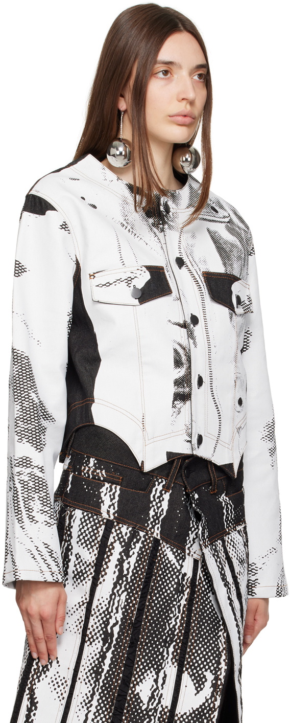 Feben White & Black Chariot Biker Denim Jacket