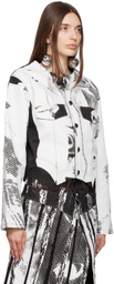 Feben White & Black Chariot Biker Denim Jacket