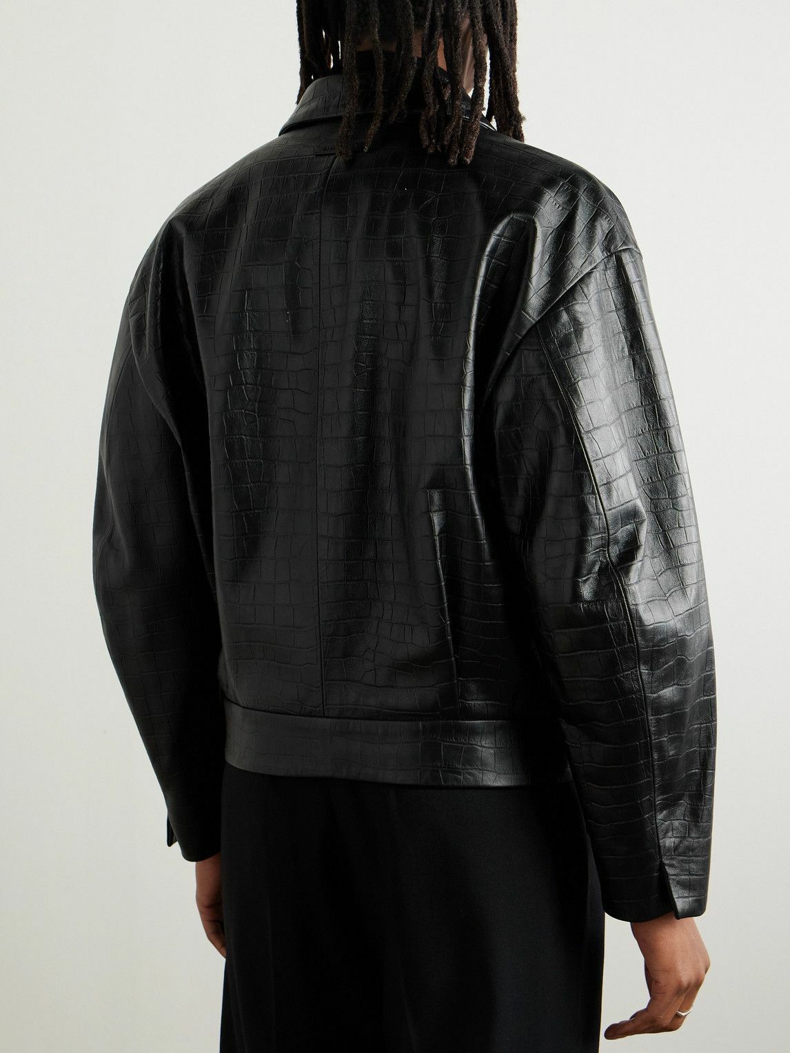Fear of God - Cropped Pleated Croc-Effect Leather Jacket - Black