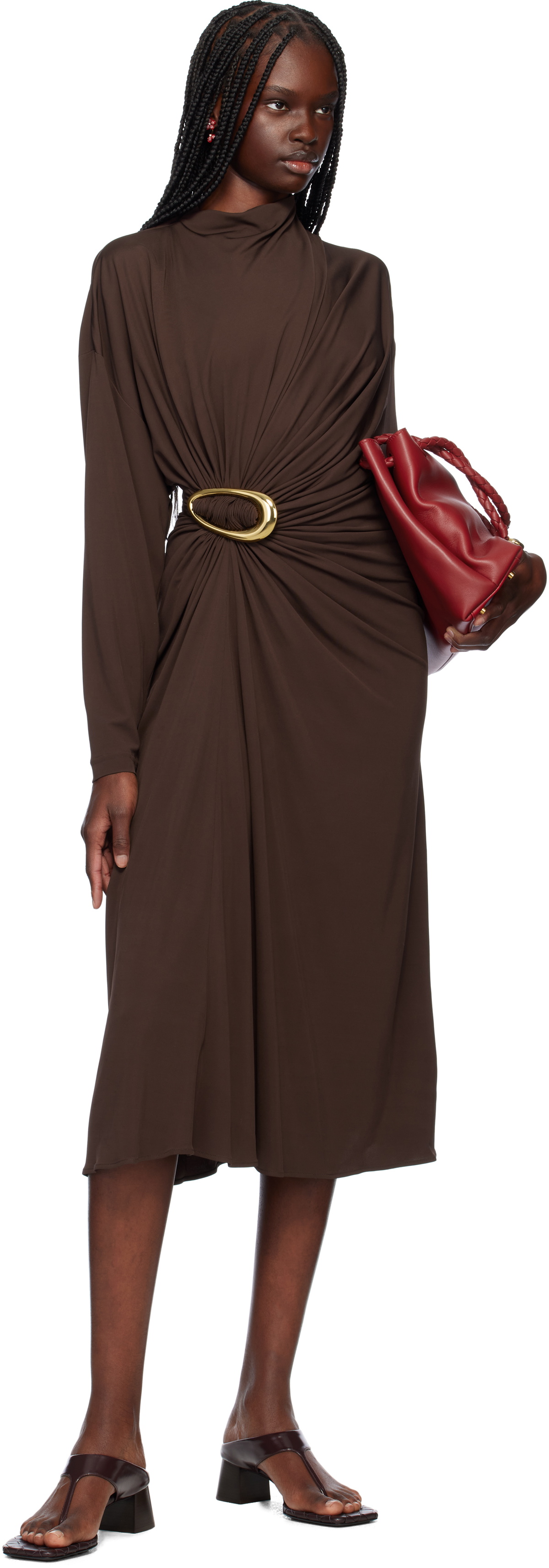 Bottega Veneta Brown Crepe Viscose Midi Dress