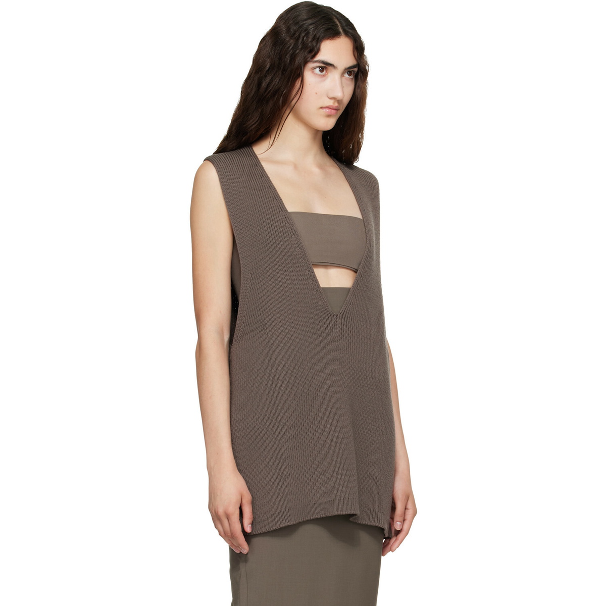 Rick Owens Gray Tower Wool Knit V Neck Vest