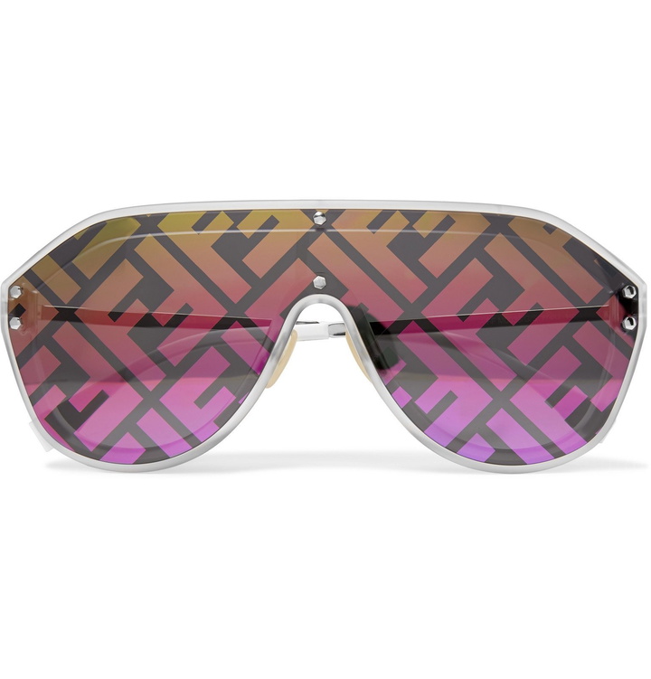 Photo: Fendi - Logo-Print Aviator-Style Acetate and Silver-Tone Sunglasses - Silver