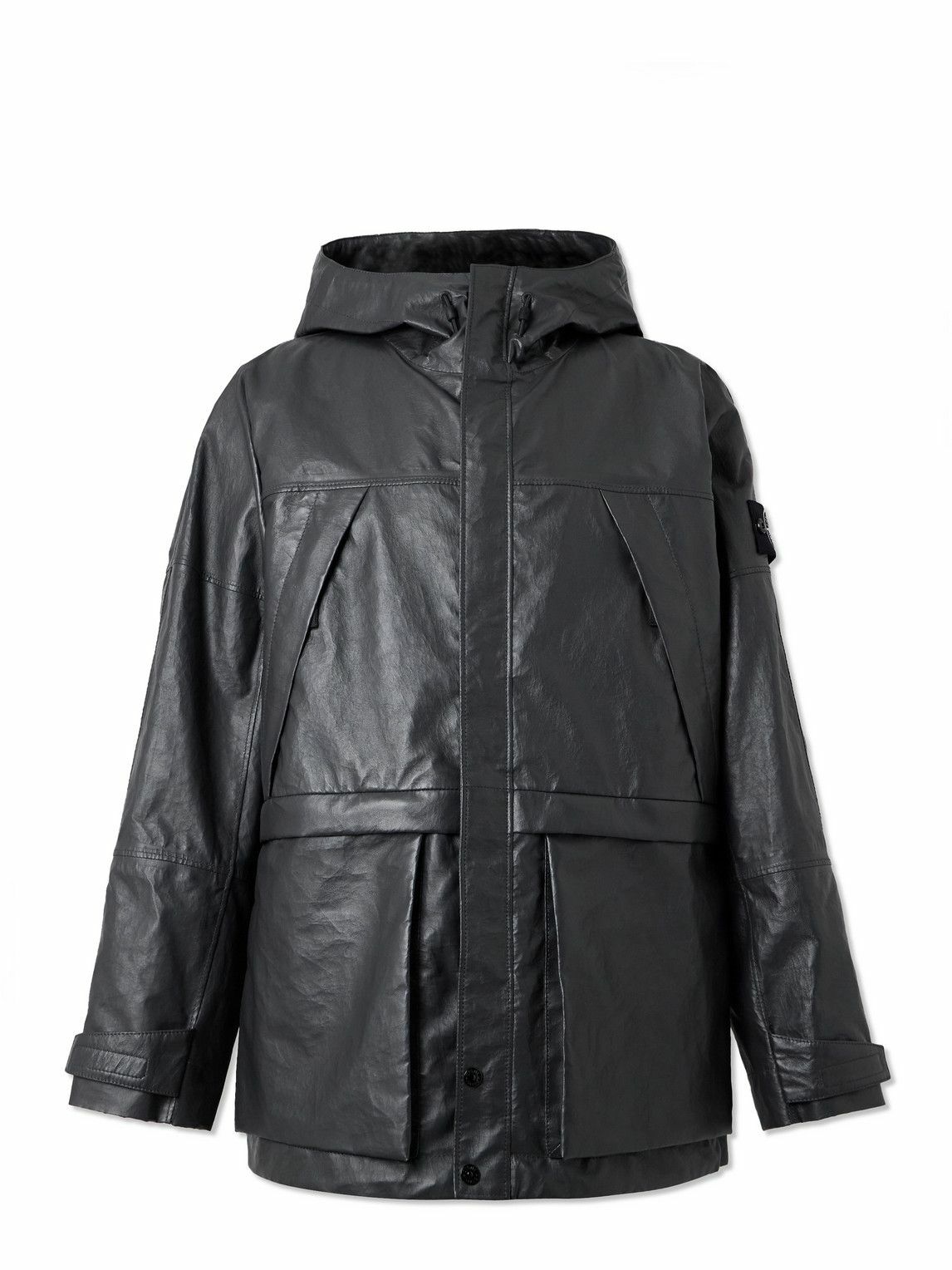 Stone Island Black Light Organza Leather Biker Jacket Stone Island