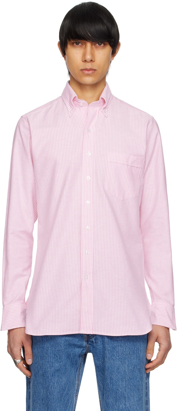 Photo: Drake's Pink & White Ticking Stripe Shirt