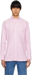 Drake's Pink & White Ticking Stripe Shirt