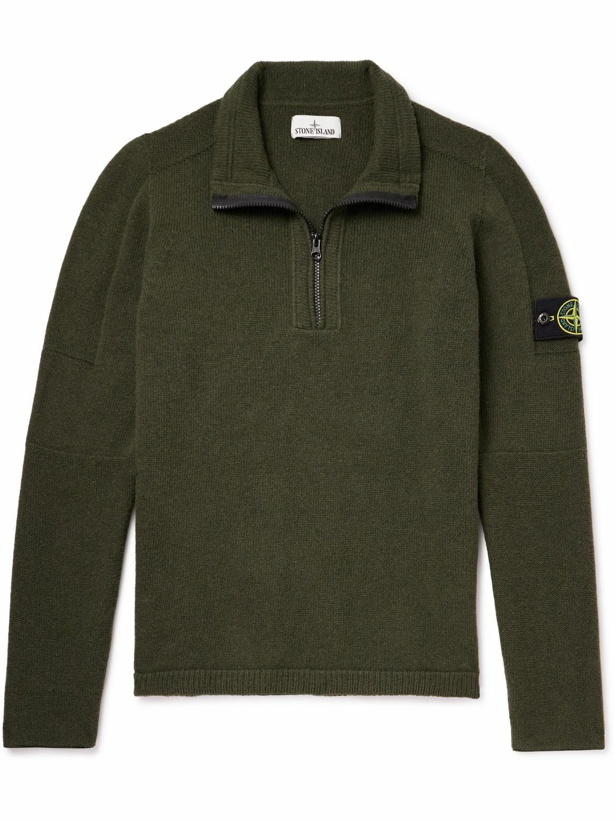 Photo: Stone Island - Logo-Appliquéd Wool-Blend Half-Zip Sweater - Green