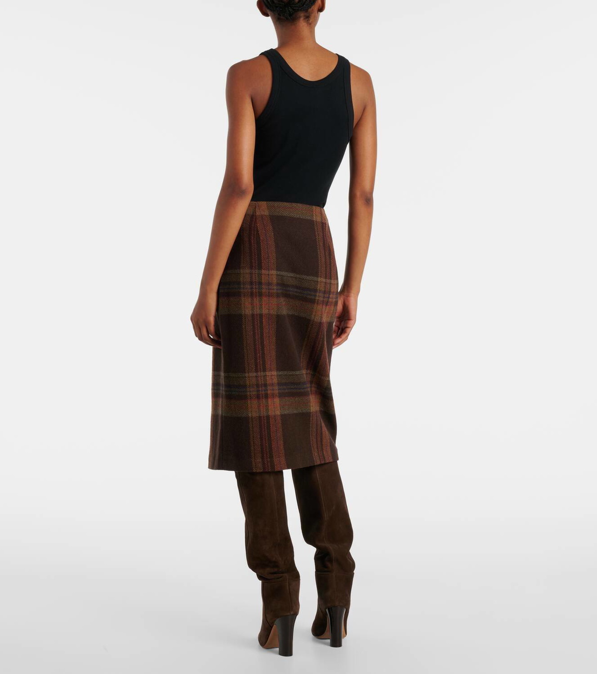 Polo Ralph Lauren Plaid wool-blend midi skirt