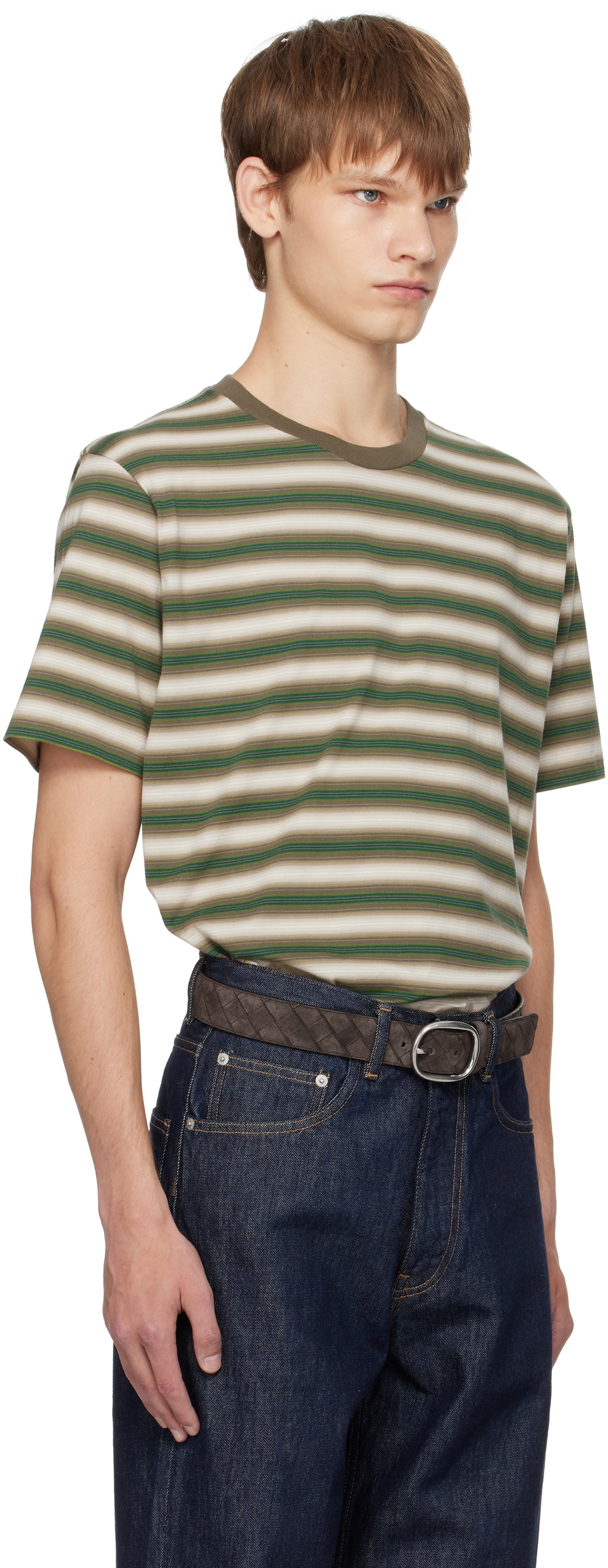 トップス AURALEE 25ss GRADIENT STRIPE JERSEY AURALEE Brown & Green Gradient Stripe Jersey T-shirt Auralee