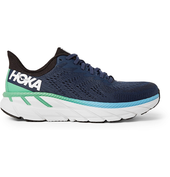Photo: Hoka One One - Clifton 7 Rubber-Trimmed Mesh Running Sneakers - Blue