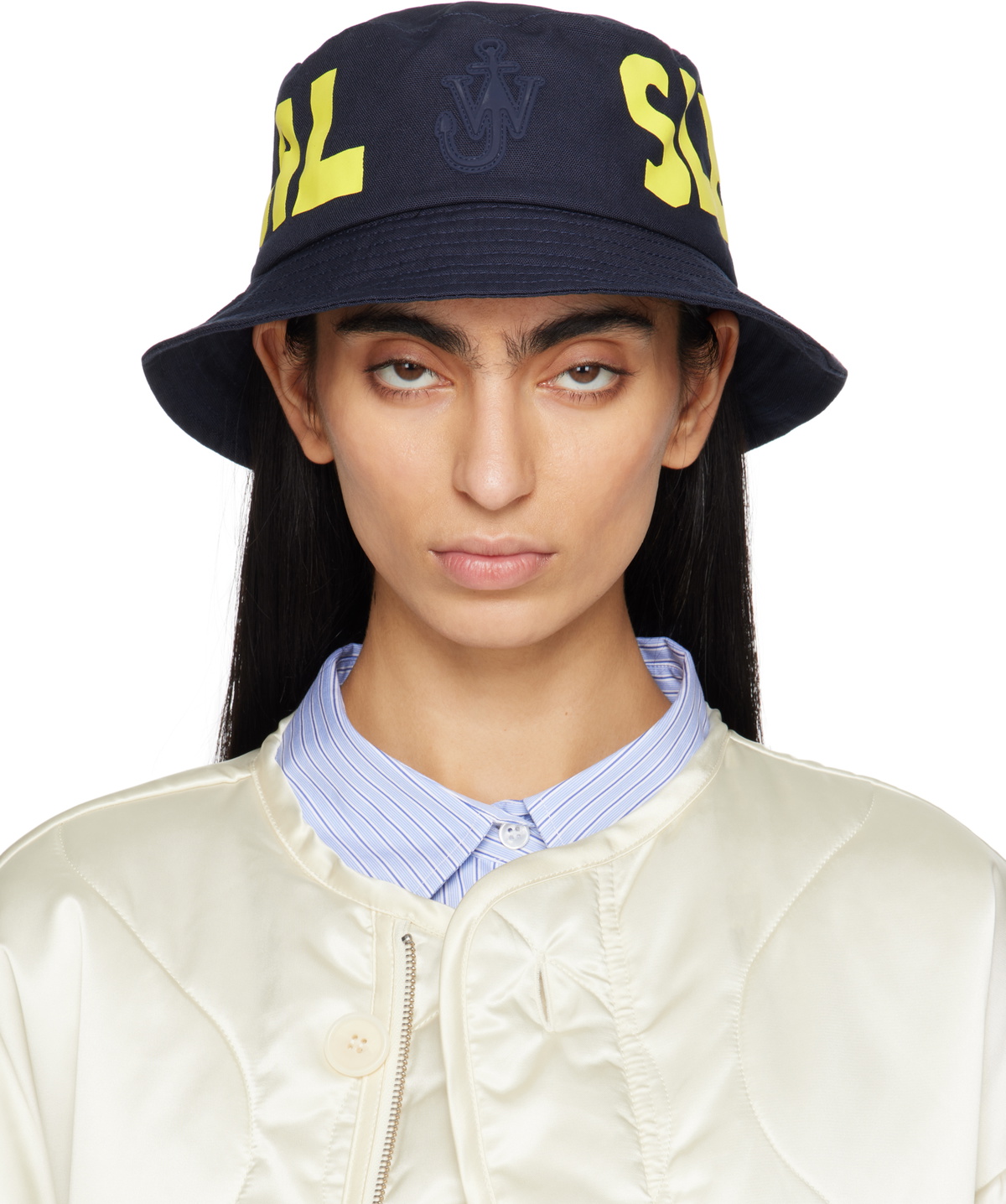 JW Anderson Navy 'Real Sleep' Slogan Bucket Hat