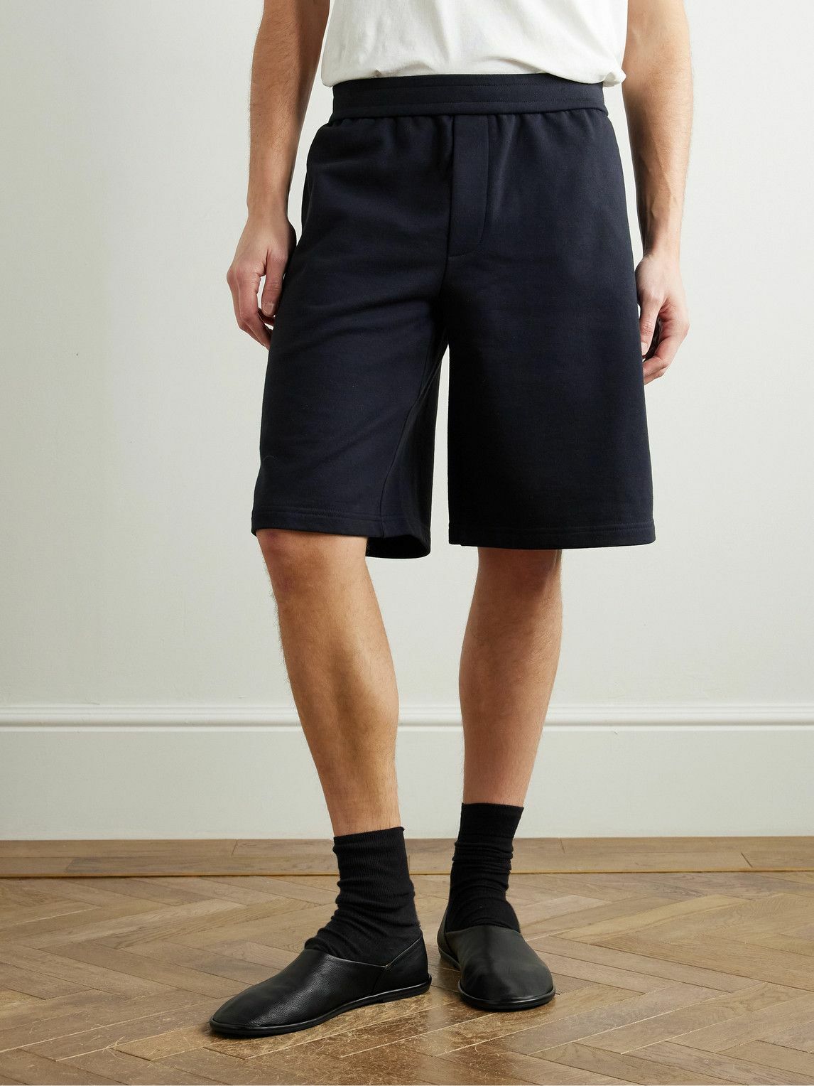 The Row - Eston Wide-Leg Cotton-Jersey Shorts - Blue