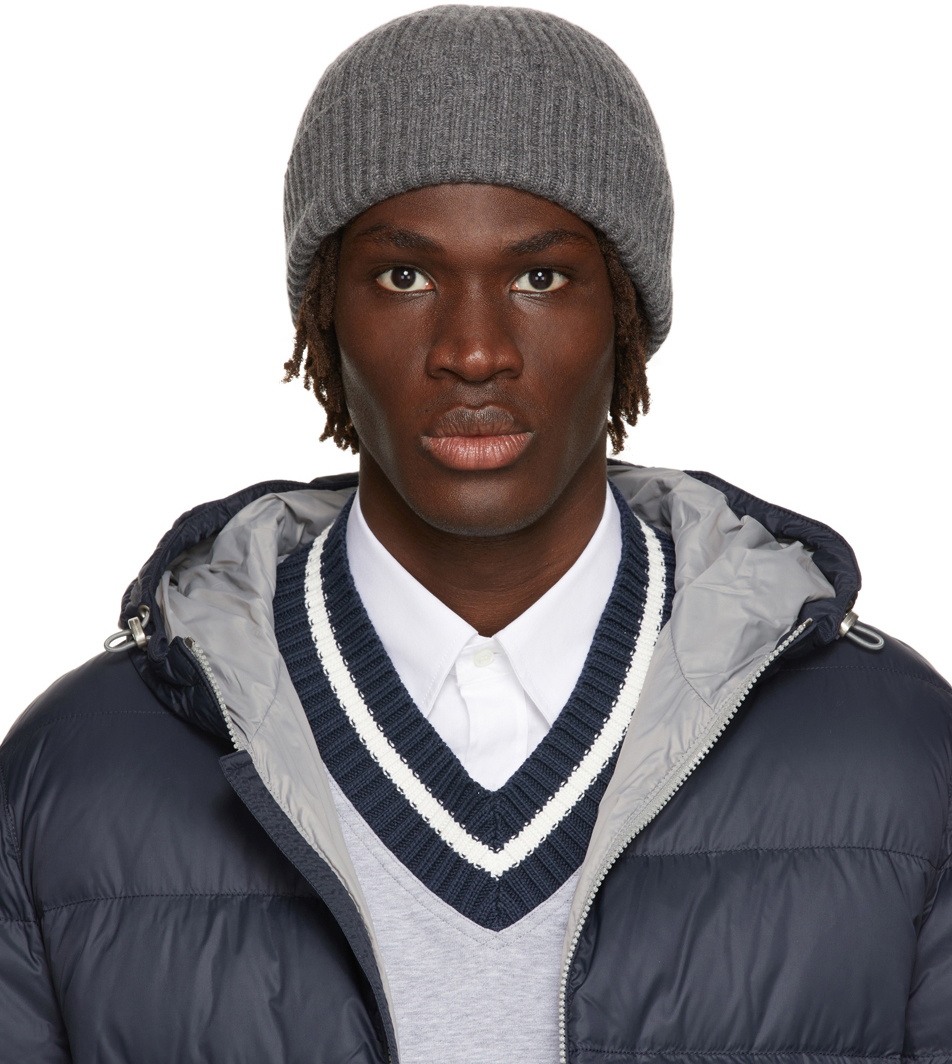 Brunello Cucinelli Grey Cashmere English Rib Beanie