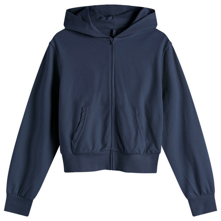 Photo: SKIMS Women's Cotton Jersey Zip Up Slim Hoodie in Navy