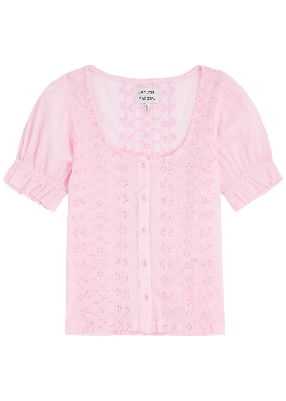 Damson Madder Prim Broderie-anglaise Cotton Blouse Light Pink