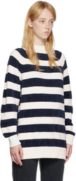 Pushbutton White Striped Sweater
