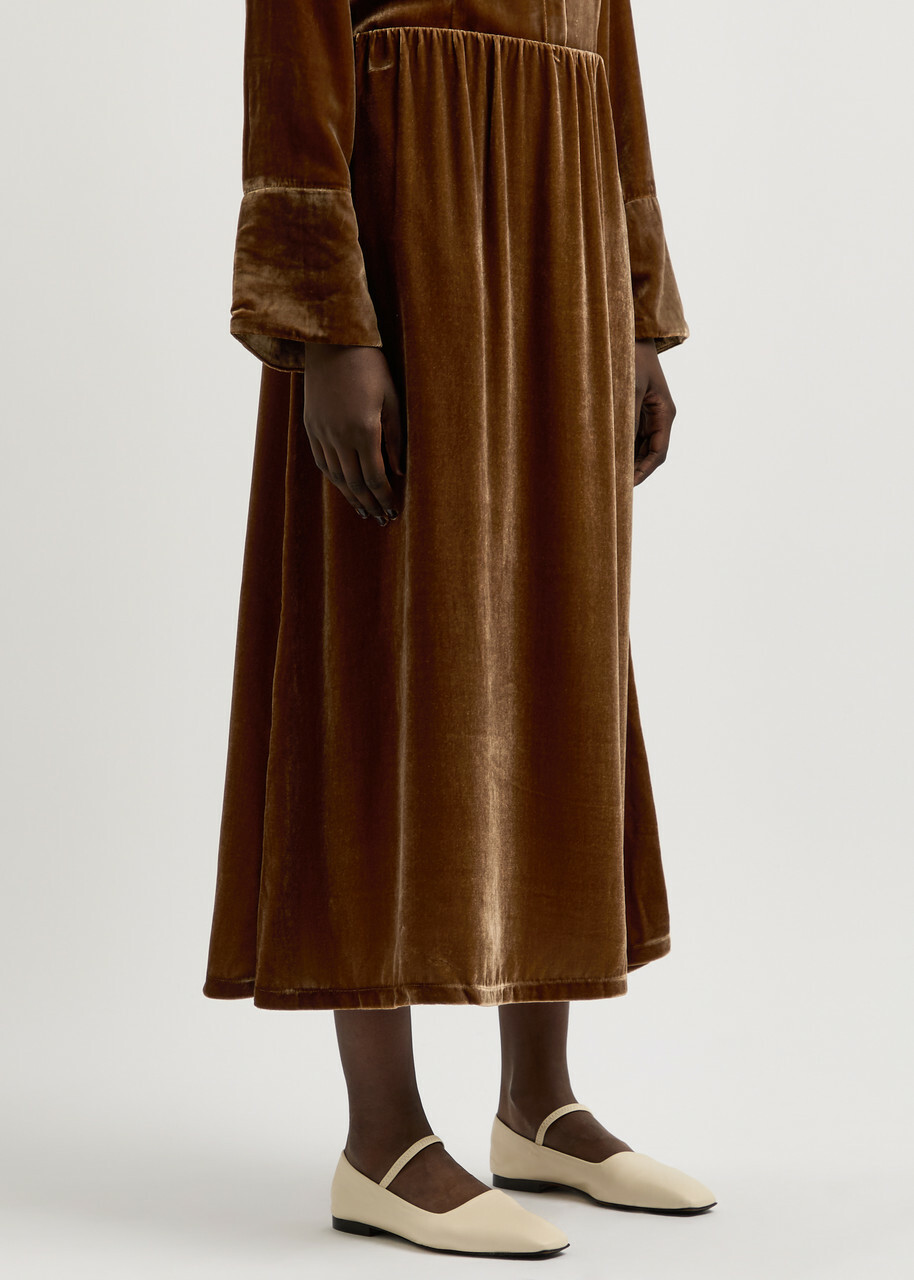 BY Malene Birger Boshan Velvet Midi Skirt Brown