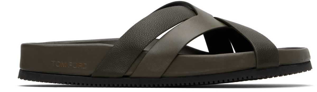 TOM FORD Khaki Smooth & Supple Grain Leather Sandals