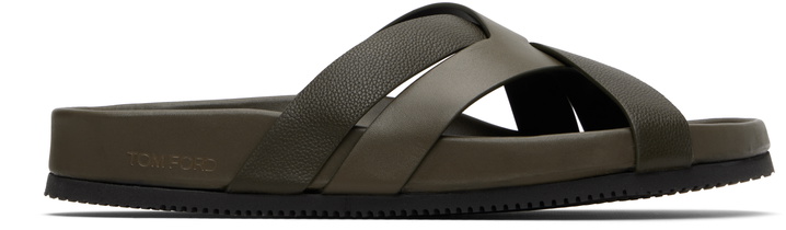 Photo: TOM FORD Khaki Smooth & Supple Grain Leather Sandals