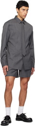 We11done Gray Wool Tucked Shorts