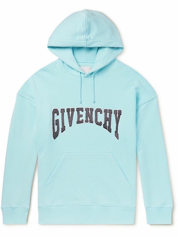 Photo: Givenchy - Logo-Appliquéd Cotton-Jersey Hoodie - Blue