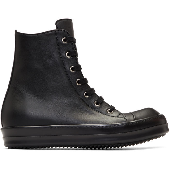 Photo: Rick Owens Black Leather High-Top Sneakers