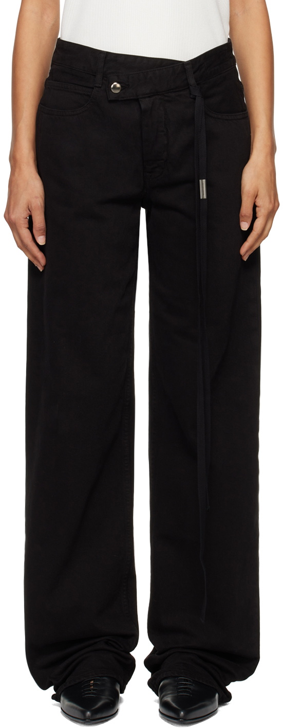 Ann Demeulemeester Black Meya 5-Pockets Asymmetric Waistband Jeans
