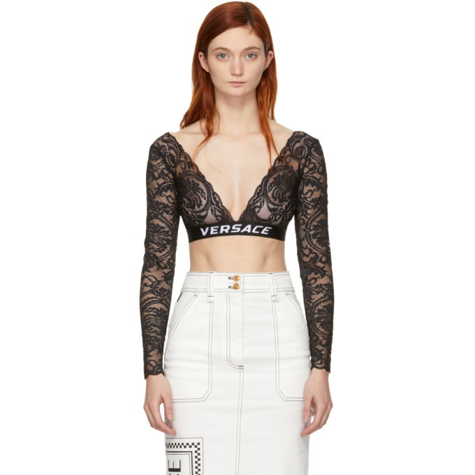 Photo: Versace Underwear Black Lace Logo Long Sleeve Bra